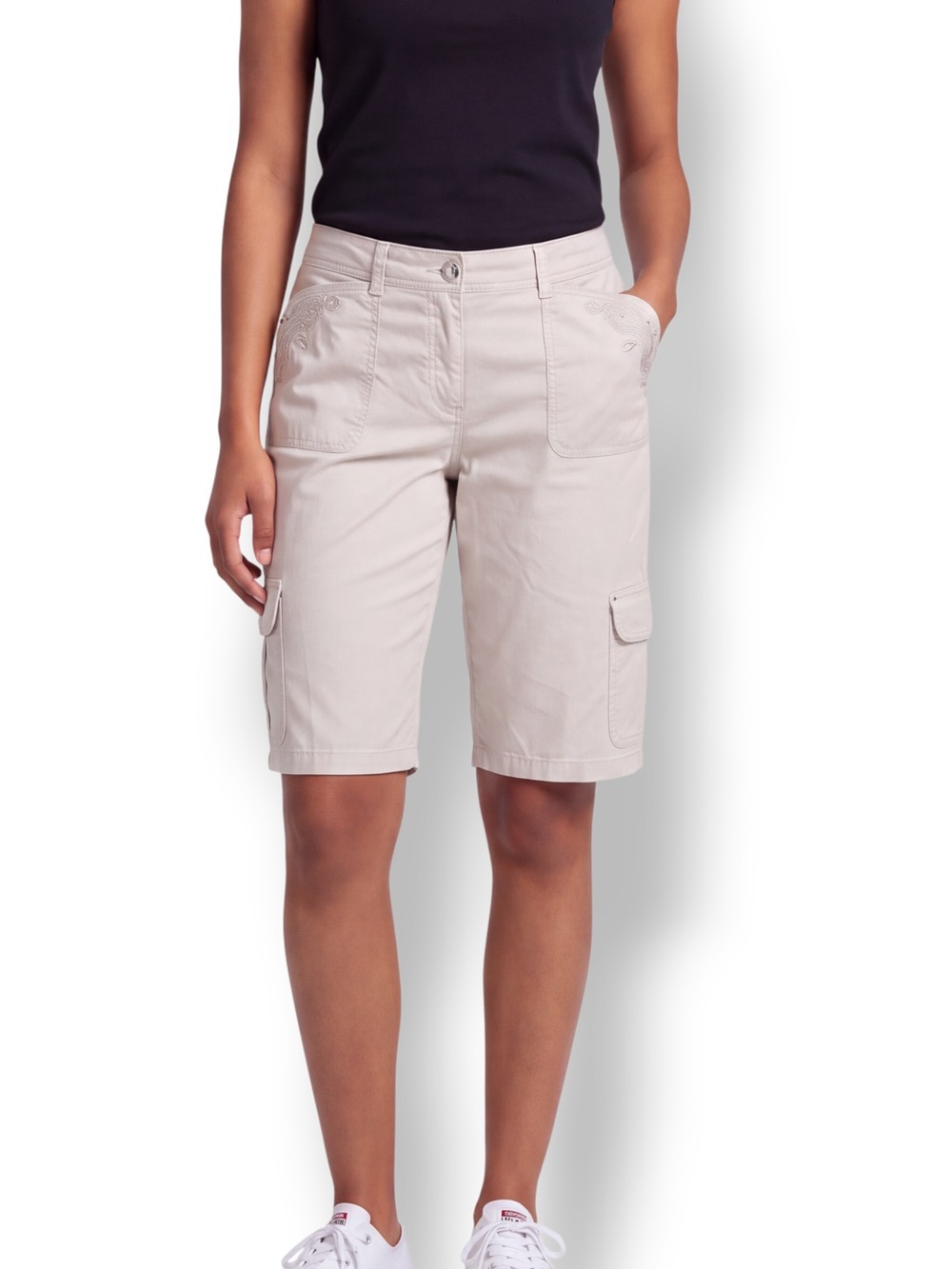 4/$20 White House Black Market Beige Embroidered Cargo Crop Leg Pants Size 12